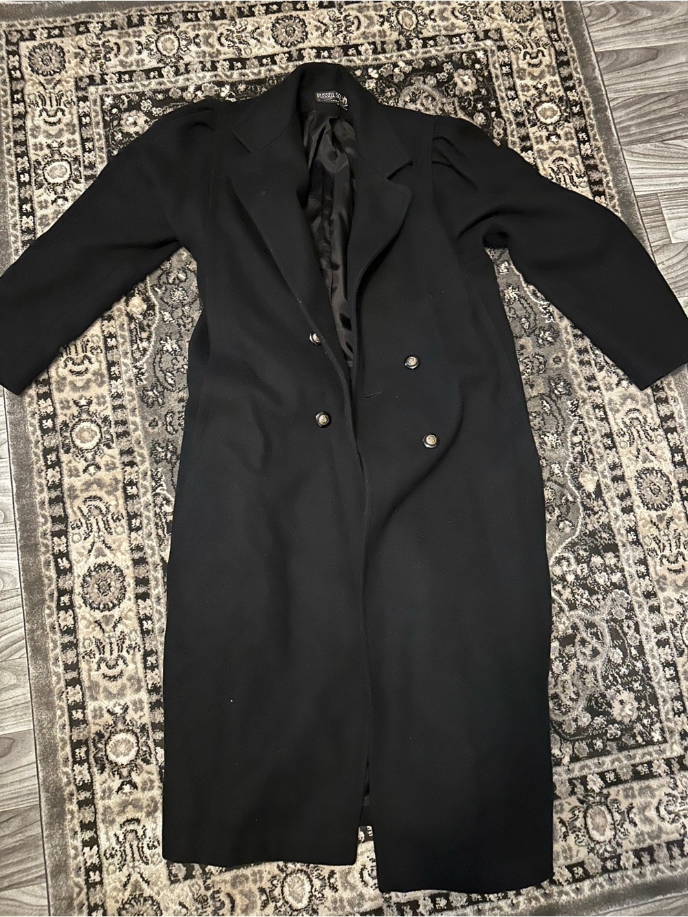 Vintage 80% Wool Black Double-Breasted Trench Coat